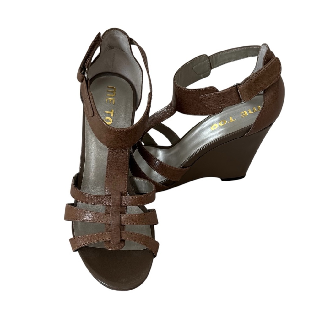 NWOB Me Too Dakota Two Tone Coffee Patent Leather 3.5” Wedge Sandals Size 7.5M